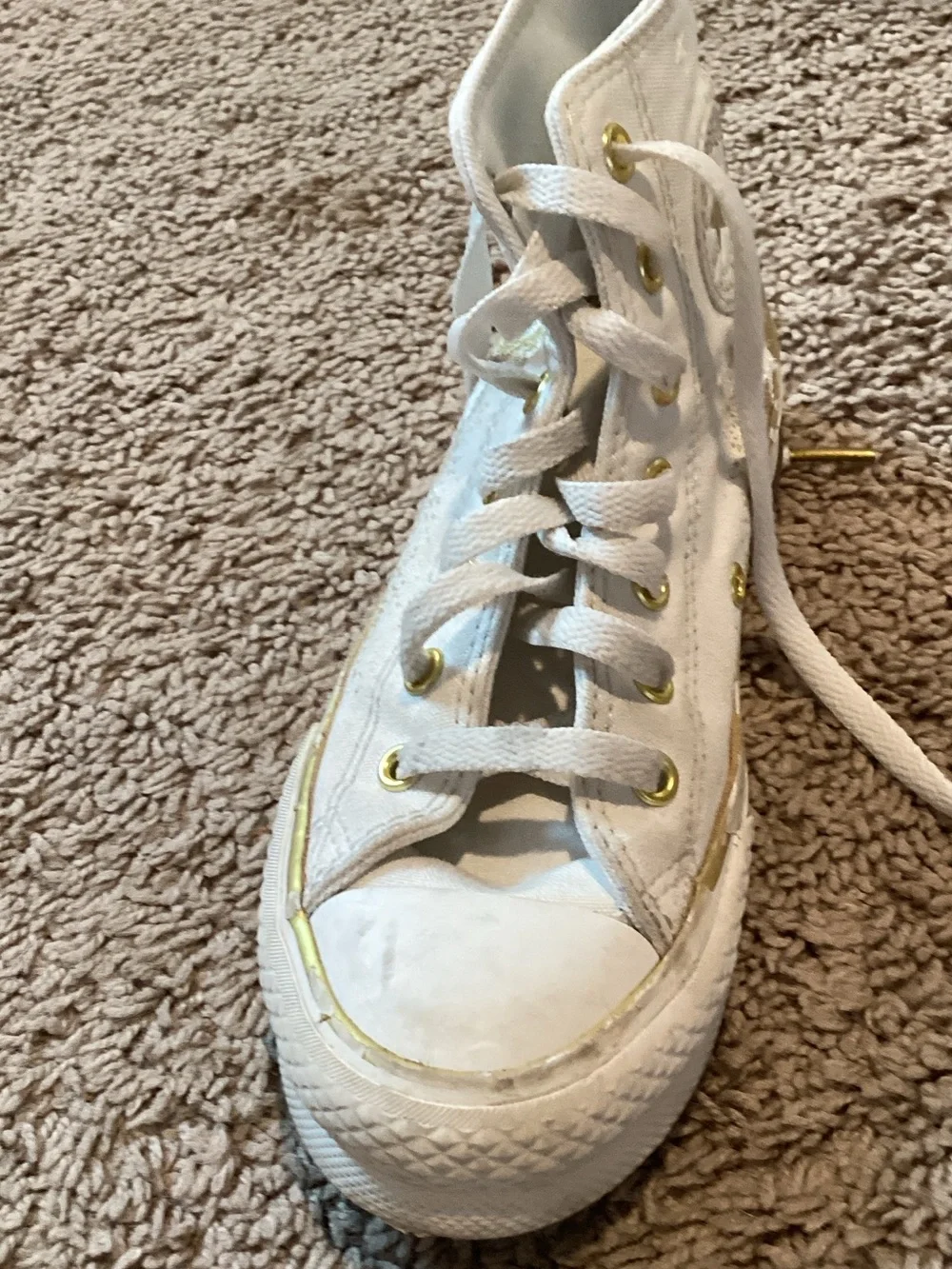 Converse Kids White High-Top Sneakers with Gold Star Details